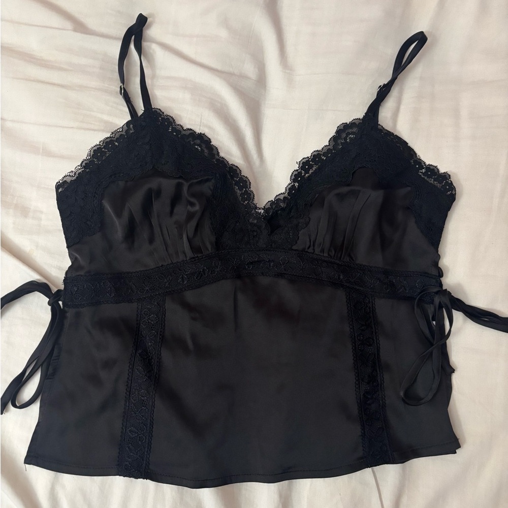 Princess Polly Black Satin Lace Cami